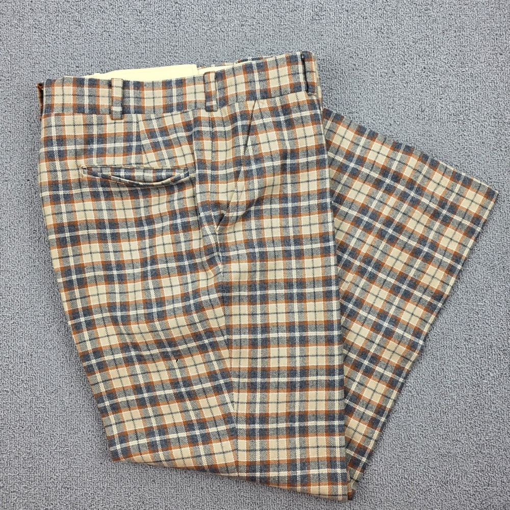The Foursome Vintage Plaid Trousers Men Tan Wool‎ 1979 Heritage Straight 34x26